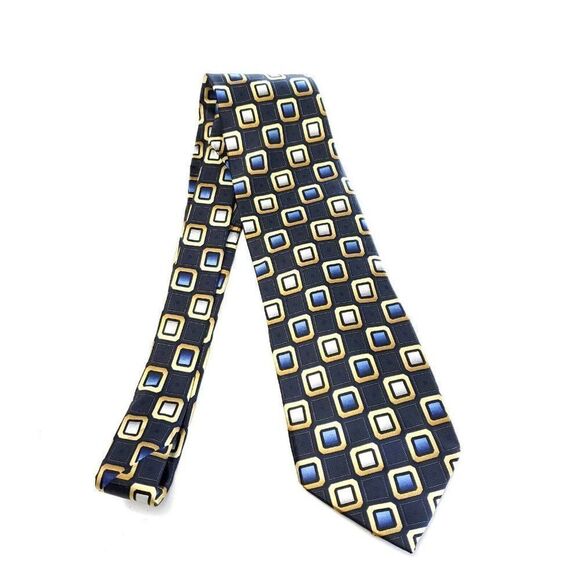 George Blue Geometric Print Wide Silk Tie - Picture 6 of 6